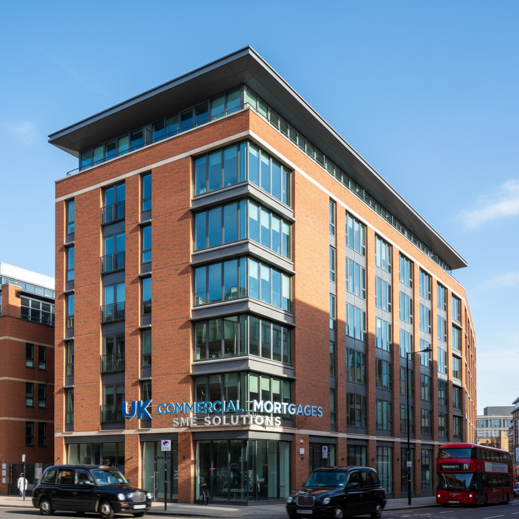 Modern brick commercial building in a UK city