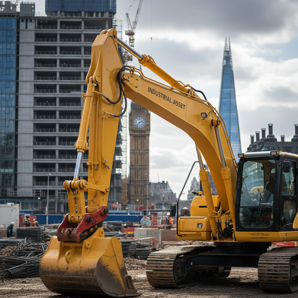 Close up of a yellow excavator on a construction site
