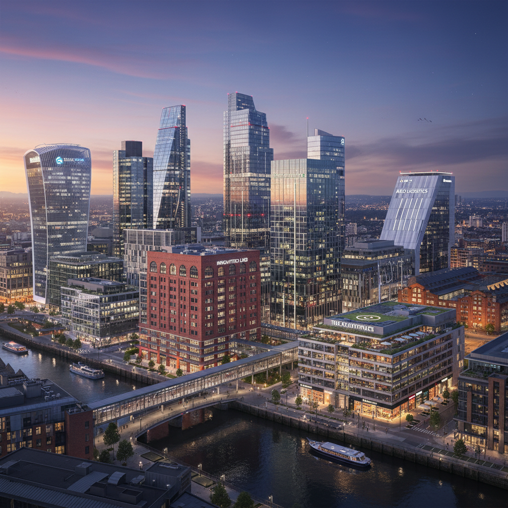 View of modern commercial buildings in a UK city skyline