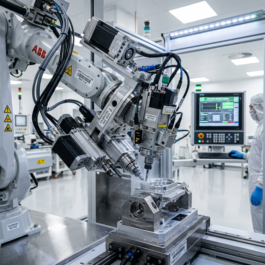 A close-up of a precision manufacturing machine in a UK factory